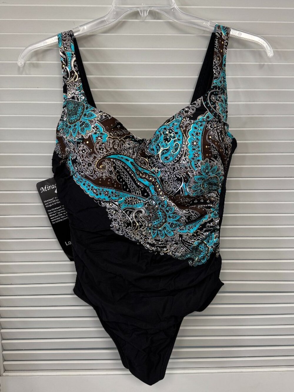 Miraclesuit One Piece Swim Suit Womens Size 16 Black Turquois NEW NWT